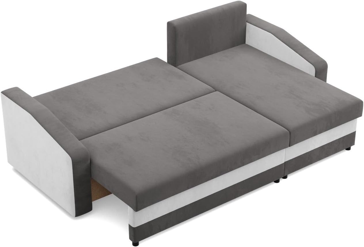 Mebligo - Ecksofa mit Schlaffunktion, Universelle Seite, Grau + Weiß (Mikro 27 + Mikro 31)
