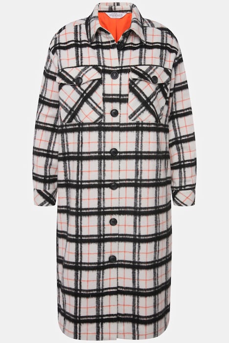 Long-Hemdjacke, oversized, Karo, Langarm, farbiges Futter