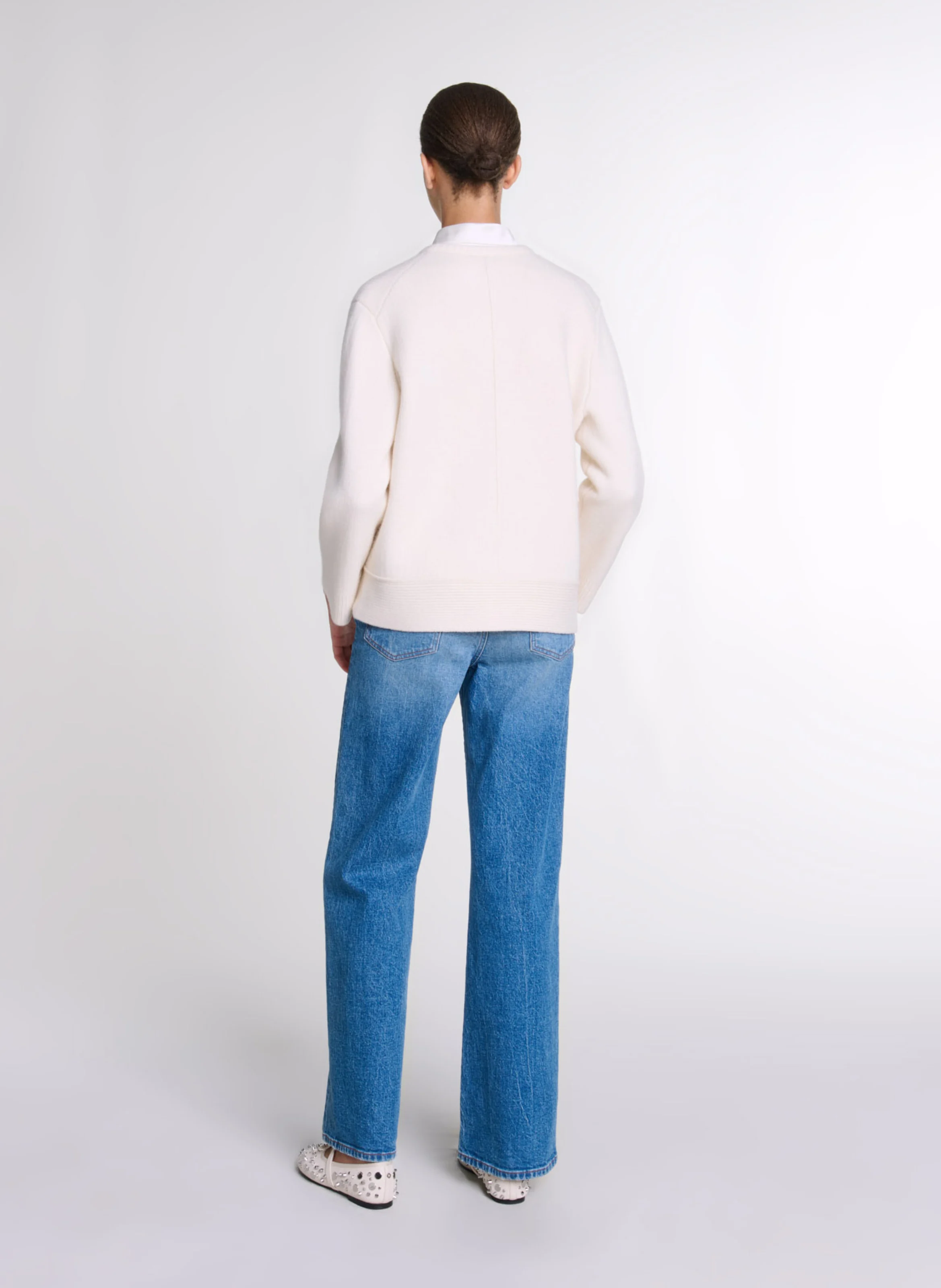 Cardigan droit en laine mélangée | Beige