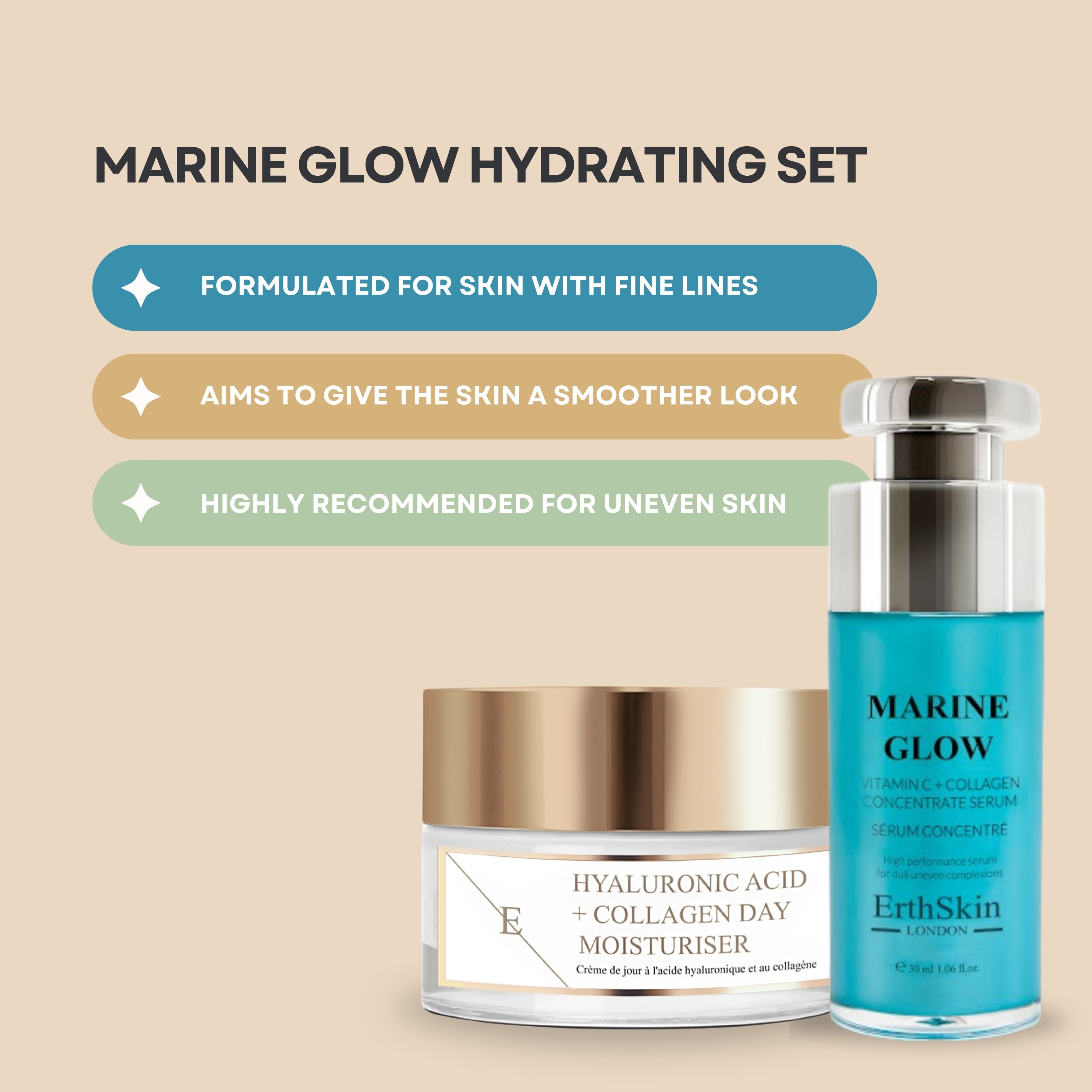 Erth skin london Marine Glow Serum & Hyaluron Tagescreme Set