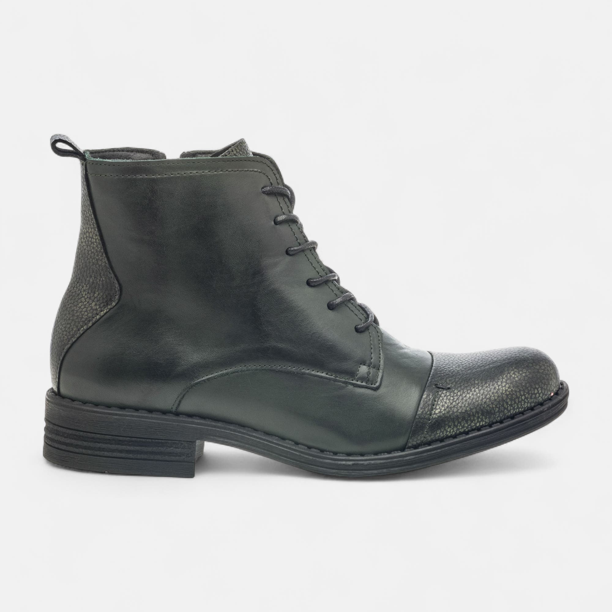 Bottines à lacets Femme en cuir kaki