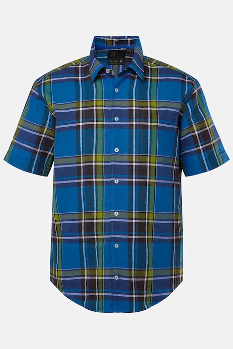 Leinenmix-Karohemd, Halbarm, Kentkragen, Modern Fit, bis 8 XL
