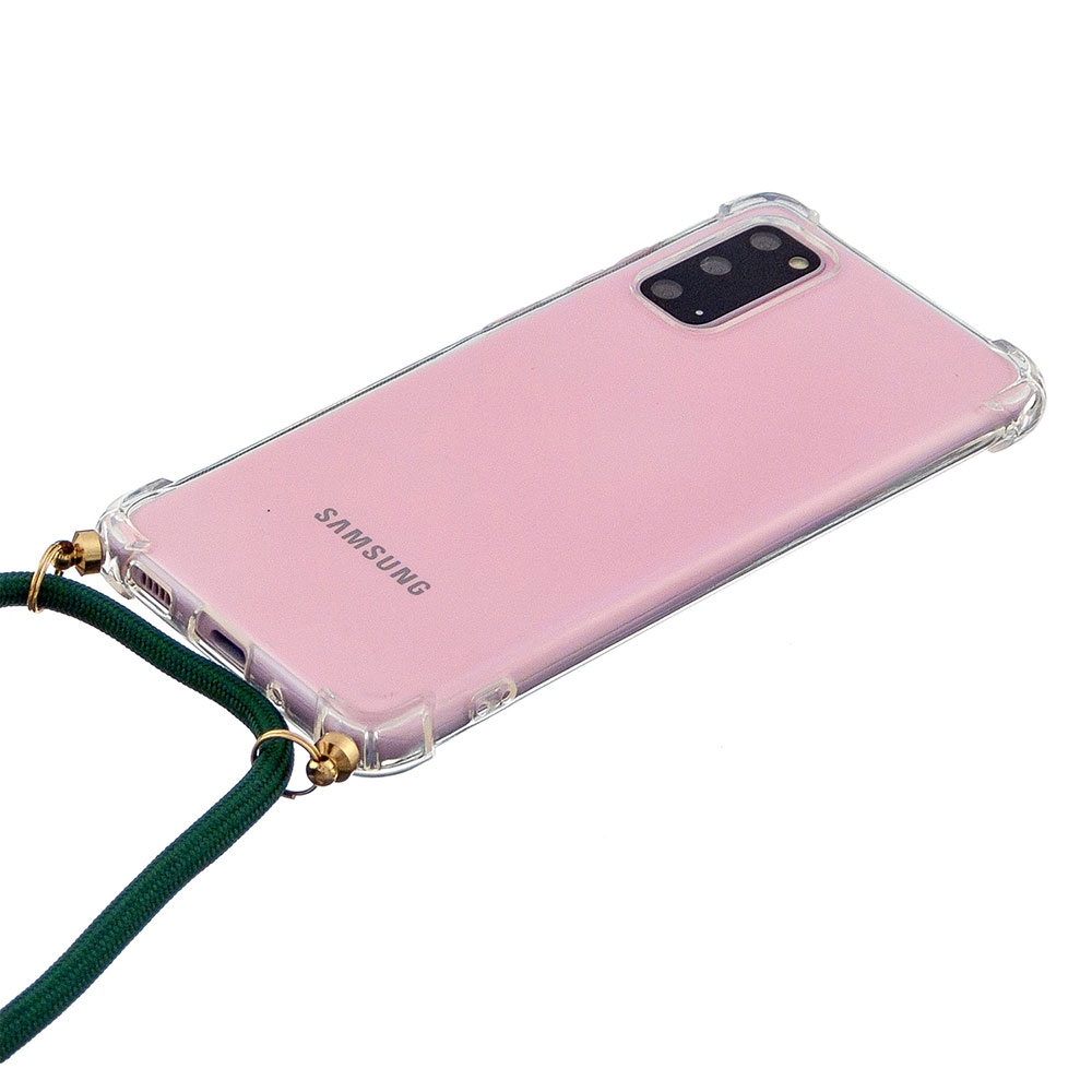 Samsung Galaxy S20 / S20 5G Necklace Gummi Hülle Air Cushion Fallschutz   Handykette (150cm) - Grün / Gold