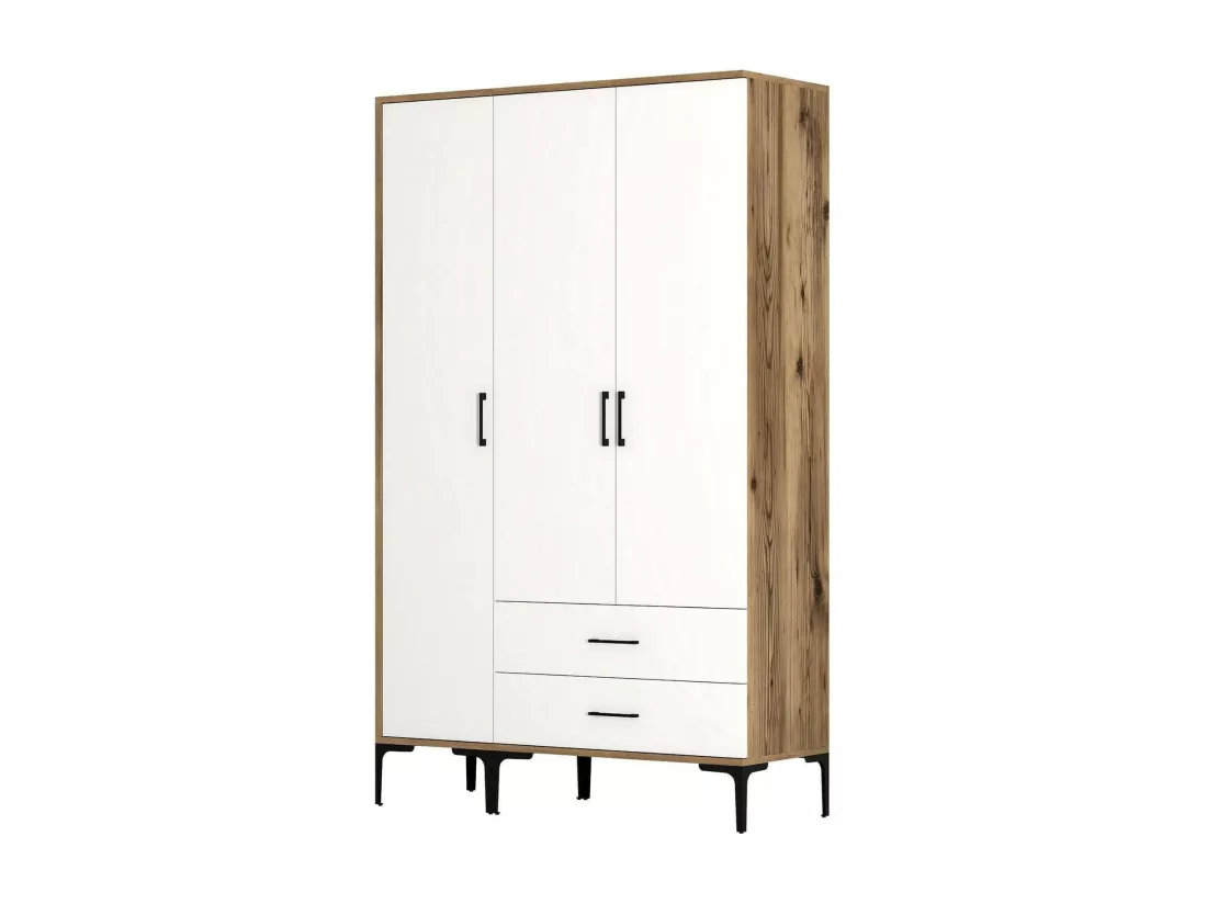 Garde-robe 3 portes Dangiull, Meubles de chambre, Penderie de plain-pied, Placard à vêtements, 120x201h48 cm, Noyer et Blanc
