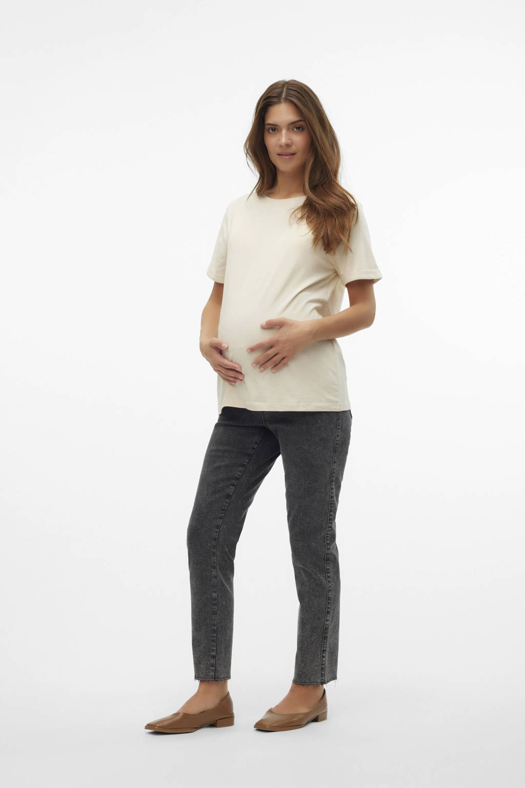 MAMALICIOUS high waist zwangerschaps slim fit jeans MLOSAKA grey denim
