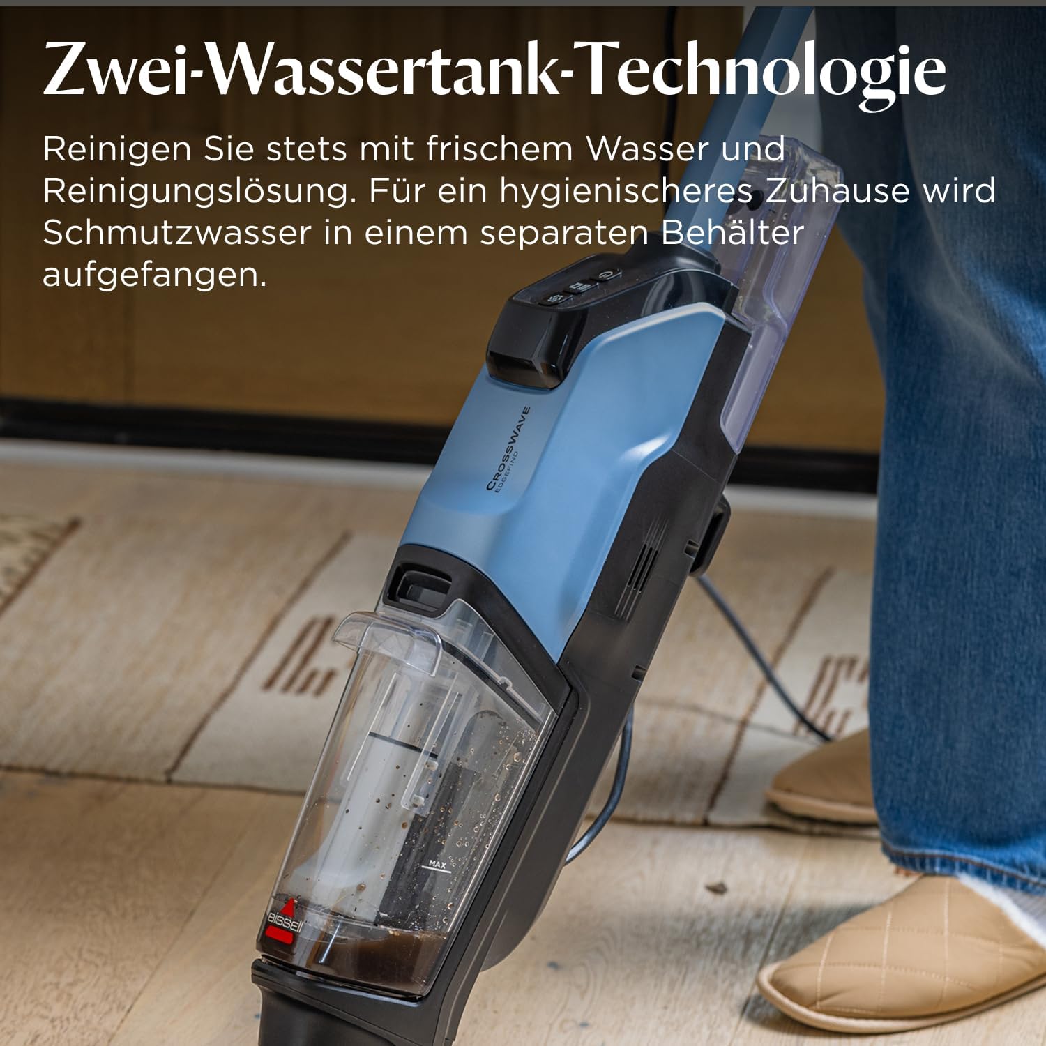 BISSELL CrossWave EdgeFind, Staubsauger mit Wischfunktion, leistungsstarke Reinigung von Verschmutzungen durch Haustiere, Nasssauger mit ZeroGap-Tech, Waschsauger, verschiedene Oberflächen, 4159N