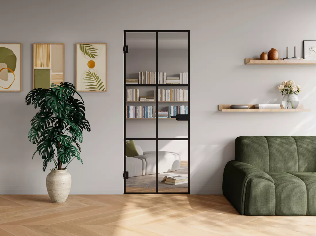 Porte réversible sans bâti en verre trempé - Noir - H204 x L83 cm - SEROTO