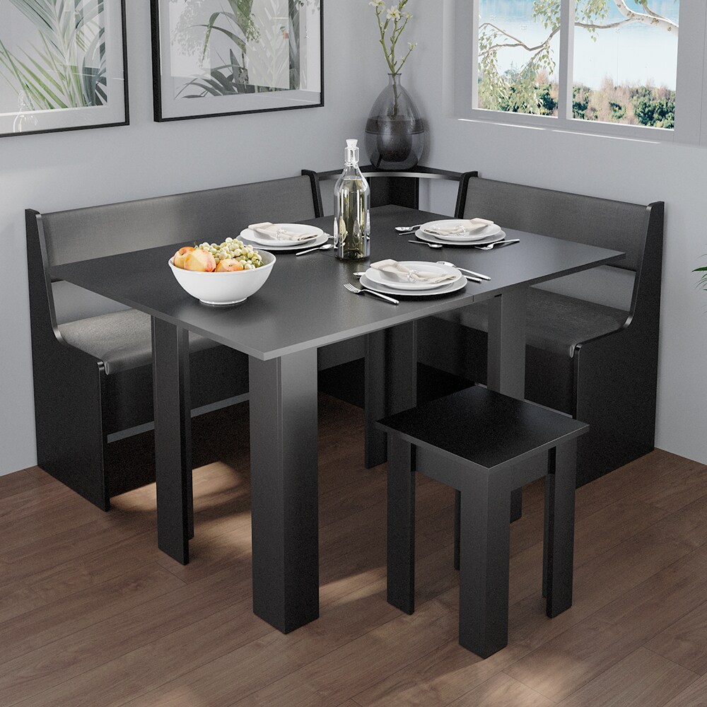 Vicco Küchentisch Esstisch Esszimmertisch Roman Schwarz 90 cm modern Eckbankgruppe Esszimmergruppe Küchensitzgruppe Sitzbankgruppe Küchenmöbel Esszimmermöbel Sitzhocker Tischhocker