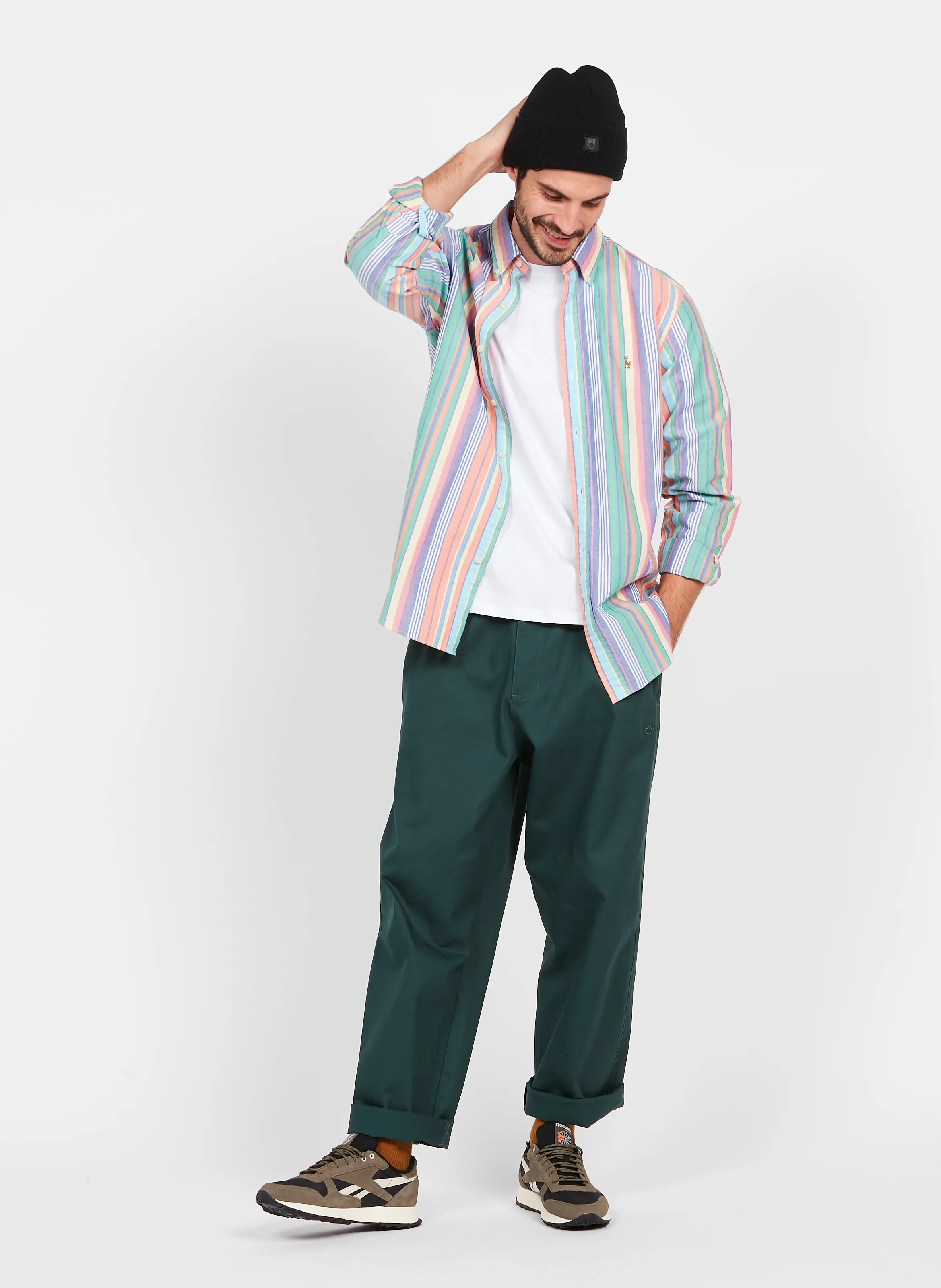 Pantalon droit en coton| Vert