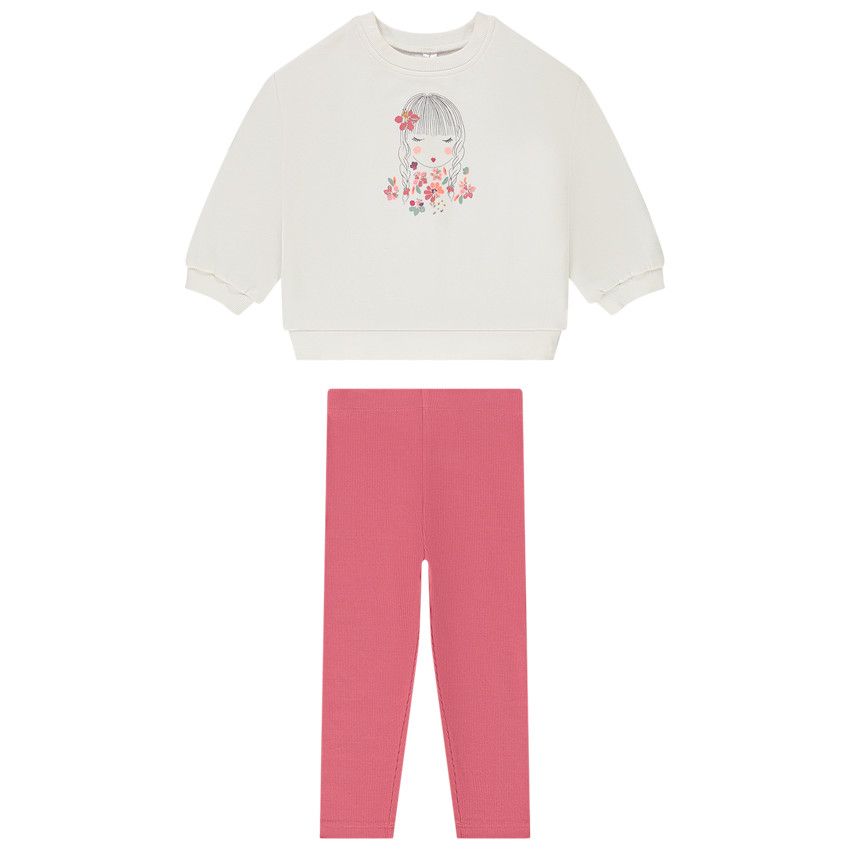 Ensemble 2 pièces en molleton pour bébé fille - Ecru