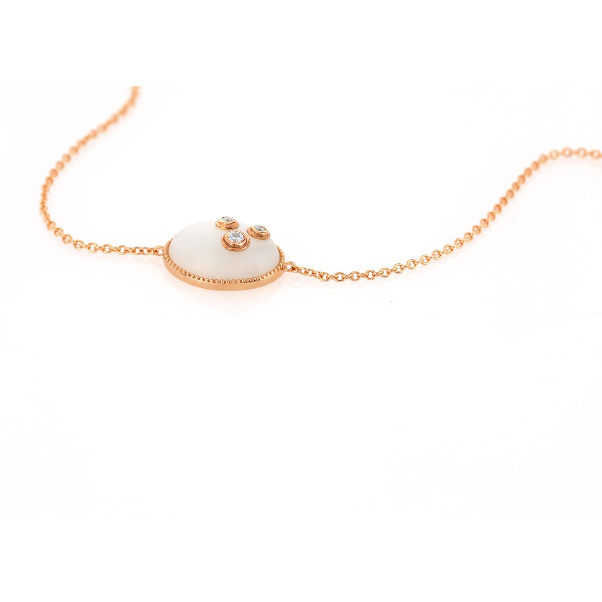 Bracelet or 375 rose pierre de lune et zirconia
