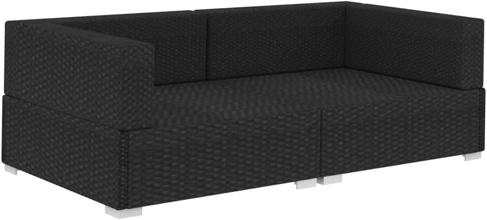 Ecksofa Set 2-teilig mit Kissen, Robustes PE-Rattan, Schwarz, Modular, Garten Lounge Set, Wetterfest, Außenbereich, Balkonmöbel, Patio Möbel