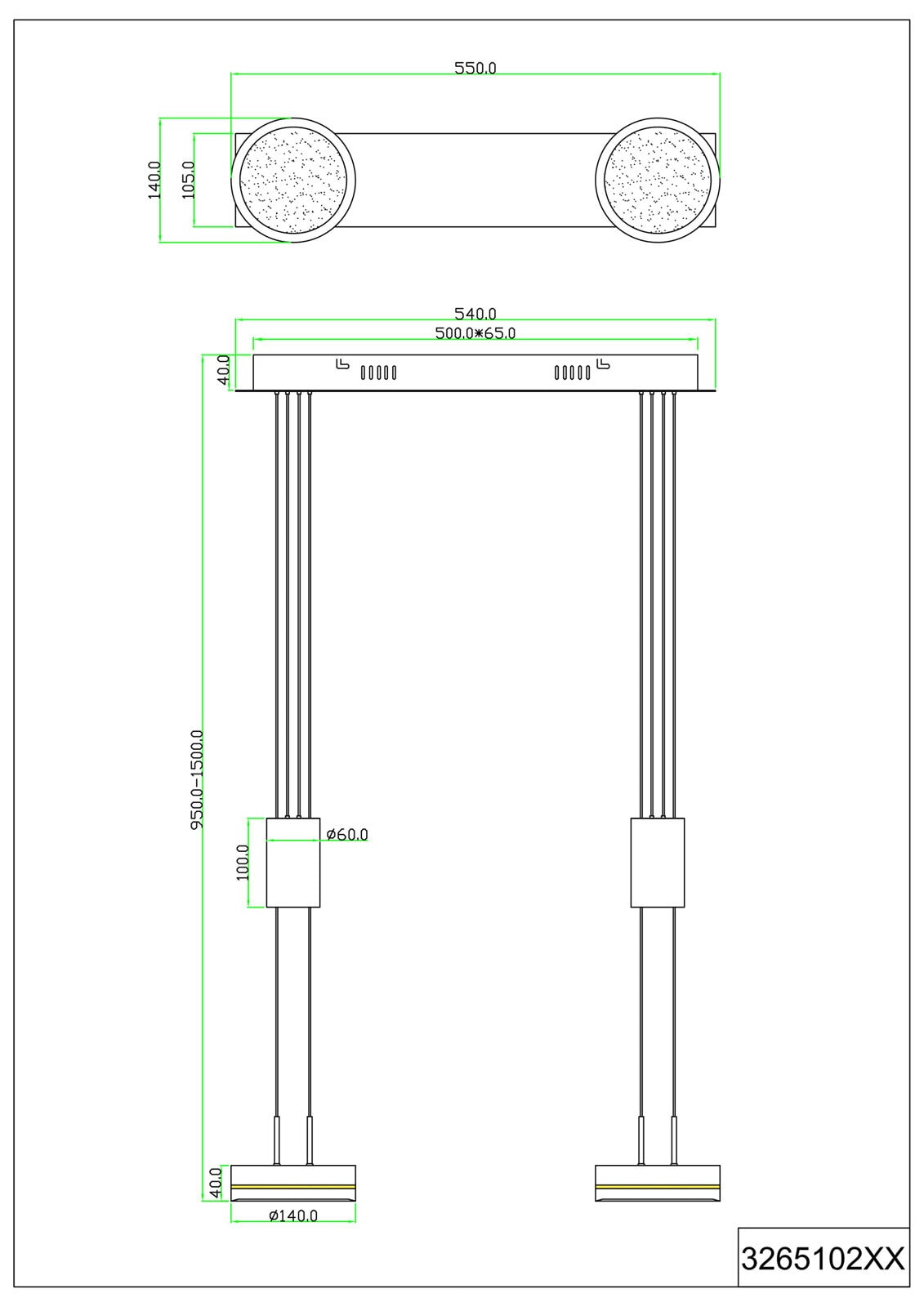 TRIO LED Balkenpendel FRANKLIN 2-flg nickelfarbig