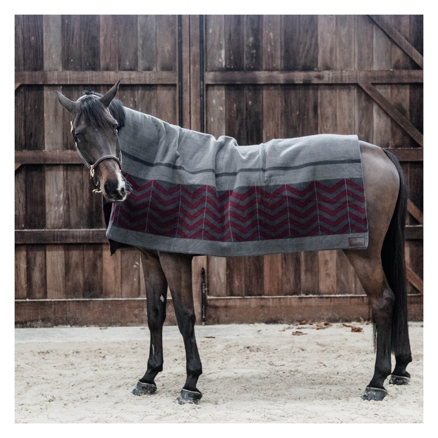 KENTUCKY Fleecedecke Square Heavy Fishbone - grey/bordeaux - 210X200