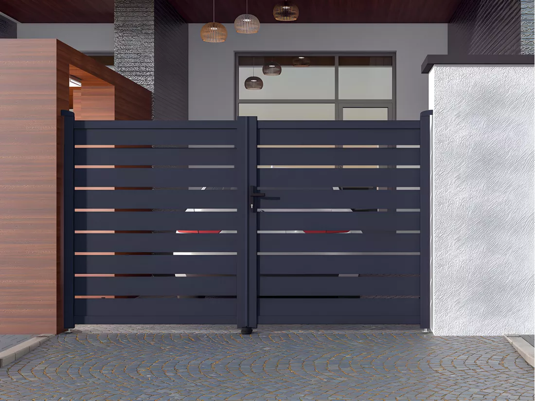 Portail battant aluminium ajouré L305 x H183 cm anthracite - PRIMO