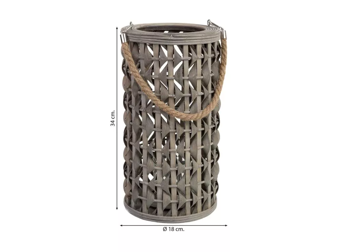 Lanterne en bambou et bois avec bougeoir en verre