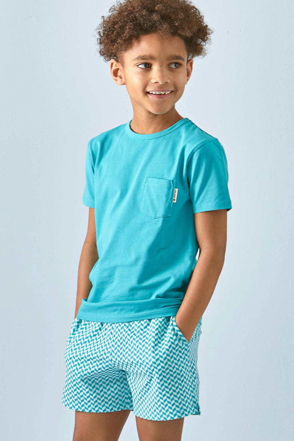 Little Label shortama met all over print van katoen blauw