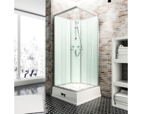 Complete douchecabine SCHULTE Korfu 94 x 110 x 215 cm aluminium-natuur inclusief boiler en pomp