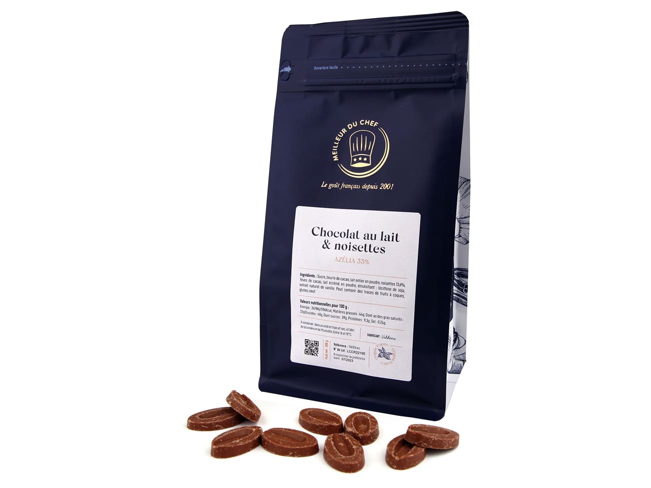 Chocolat au lait et noisettes Azélia 35% - 500 g - Valrhona