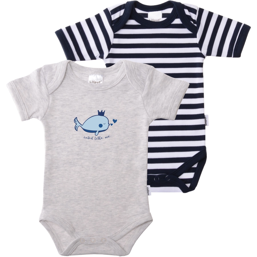Liliput Baby-Bodies im Doppelpack Wal grau-melange marine gestreift