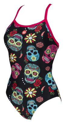 Maillot de Bain 1-pièce Arena Crazy Skulls Carnival Light Drop Back Noir Rose