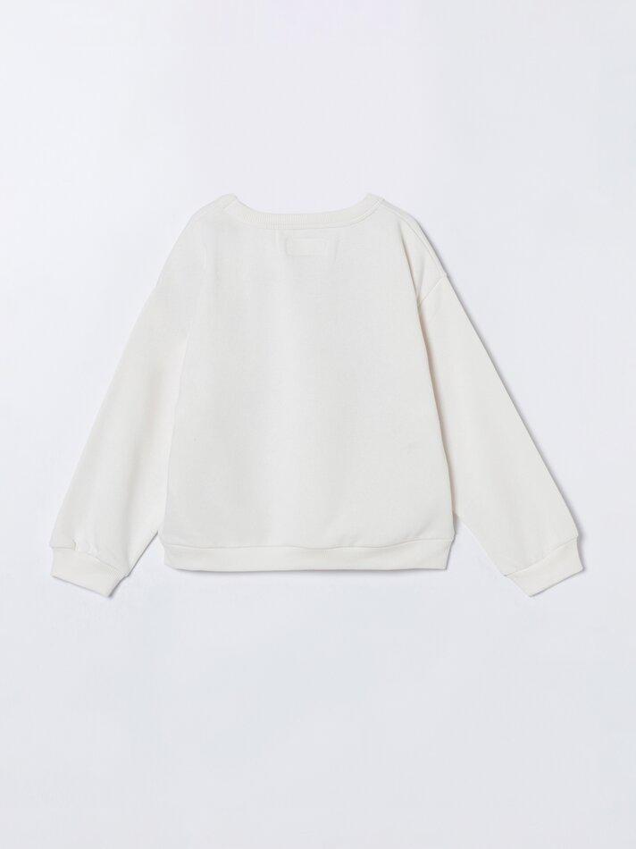 Conjunto com 2 moletons, um liso e um estampado - Branco-sujo