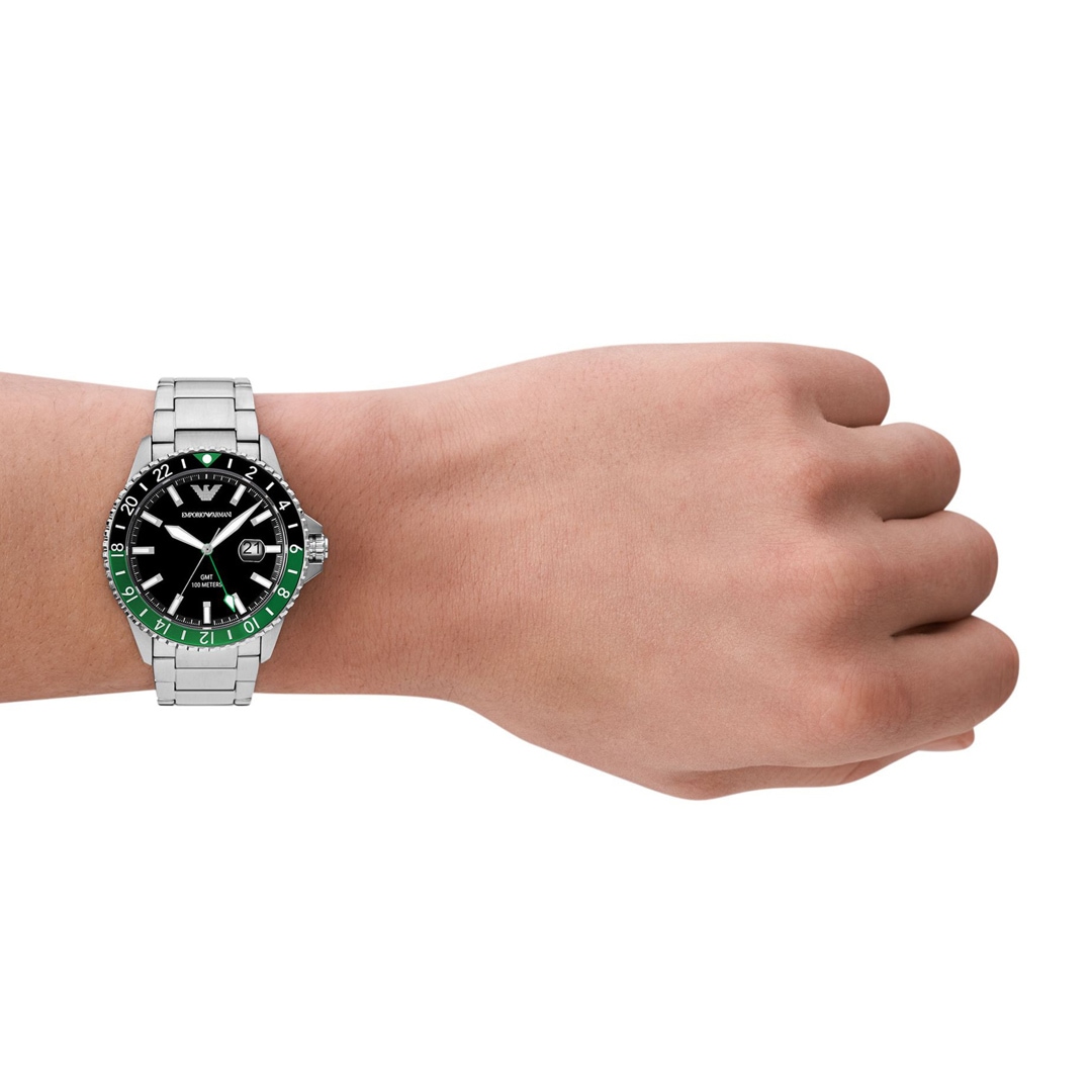 Emporio Armani Diver GMT Silbrig / Schwarz & Grün