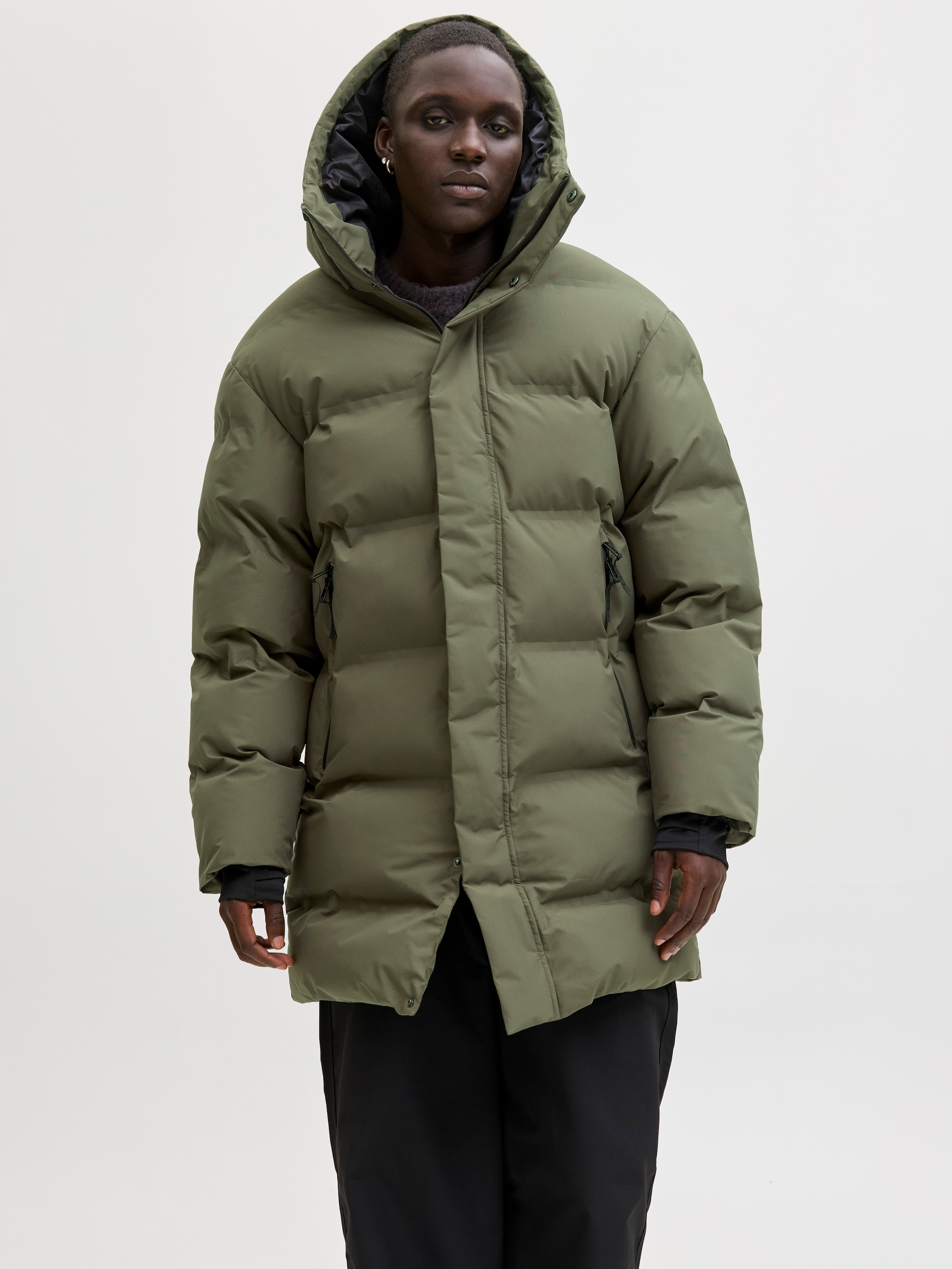 Jack & Jones Steppjacke »JCOFUSION LONG PUFFER JACKET« mit Kapuze in langer Form
