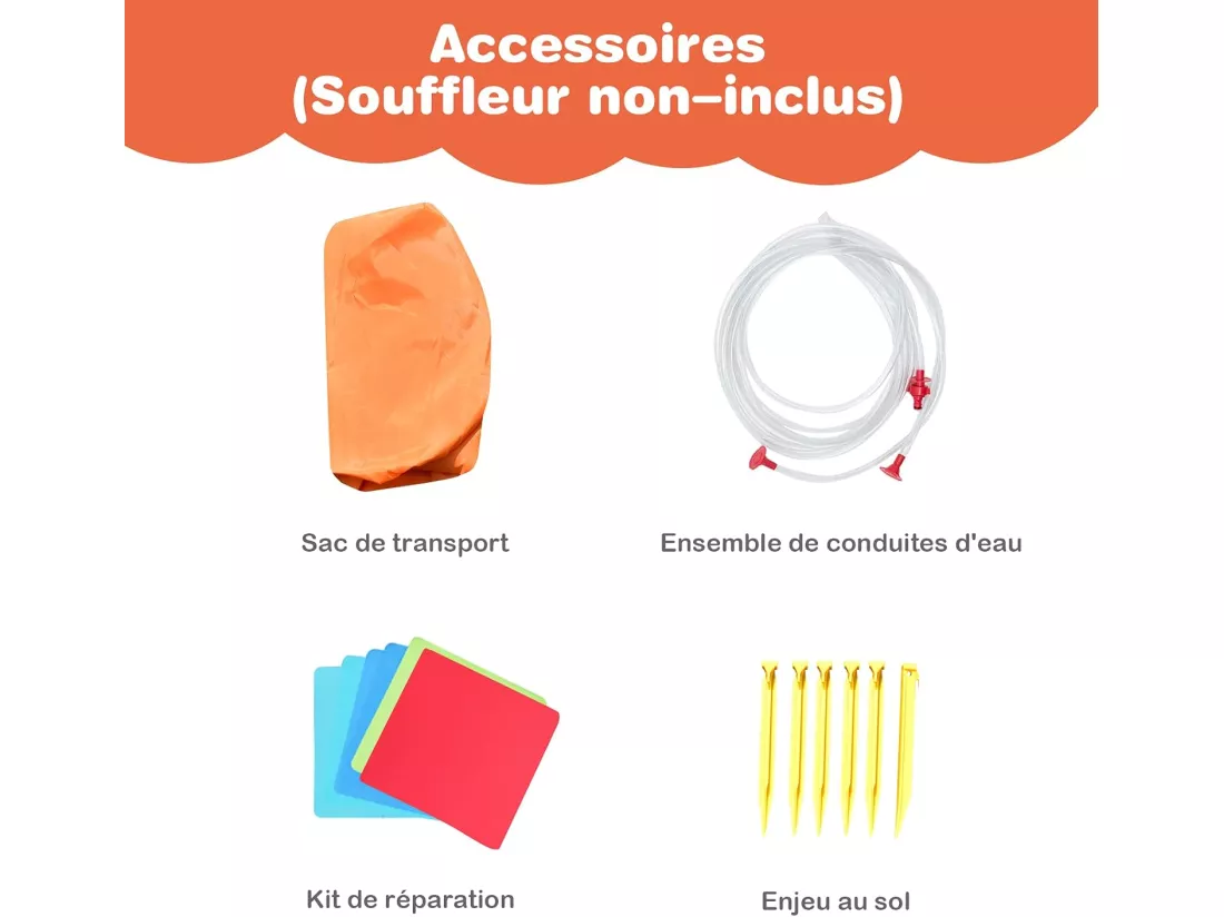 Aire de Jeu Gonflable pour Enfants avec Toboggan Aquatique Mur d'Escalade Toboggan et Pataugeoire (Souffleur non- inclus)