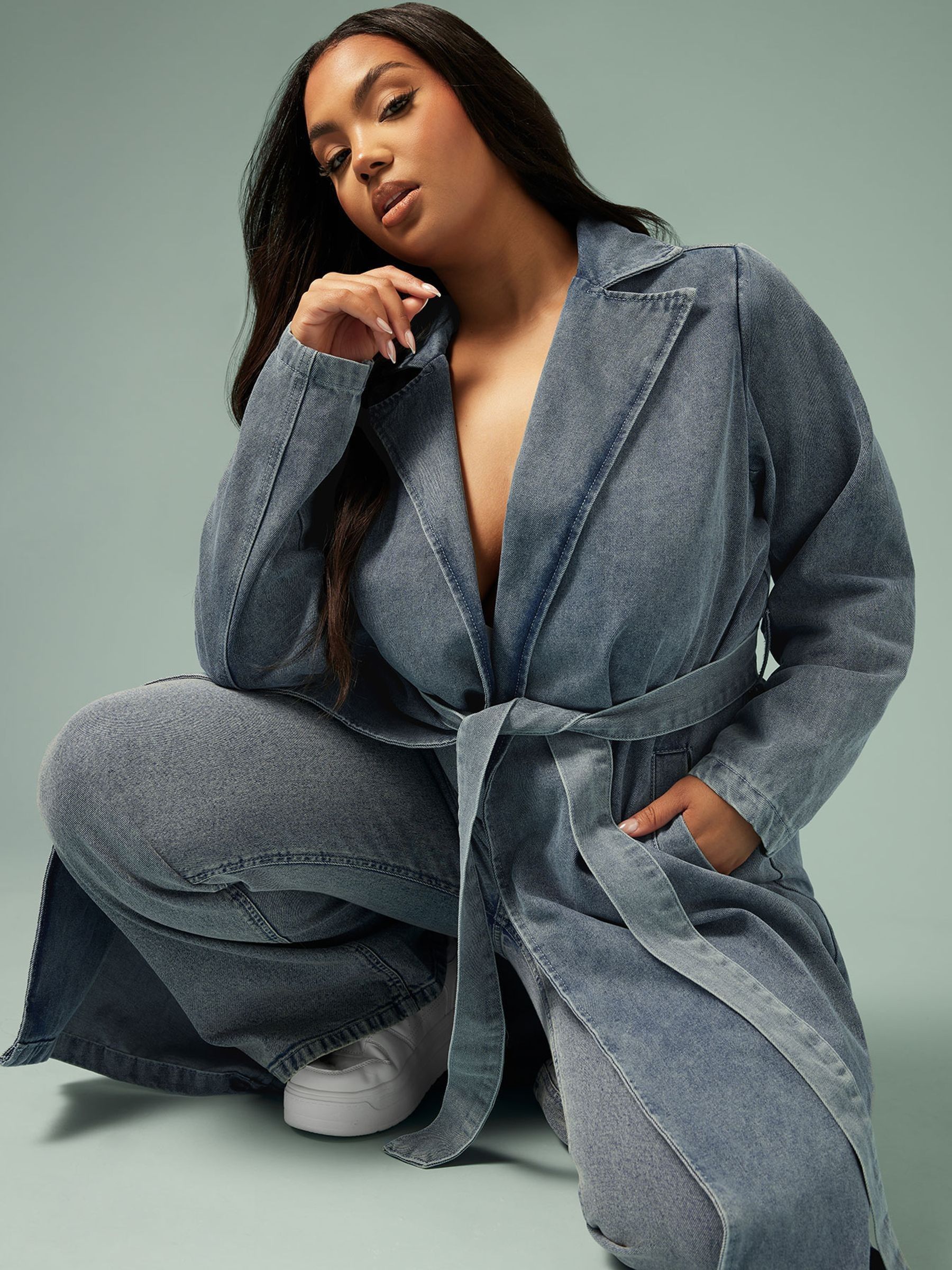 Yours Curve Limited Longline Denim Trench Coat