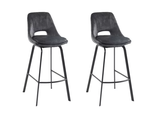 Lot de 2 tabourets de bar - Velours et Métal - Anthracite - KELINE de Maison Céphy