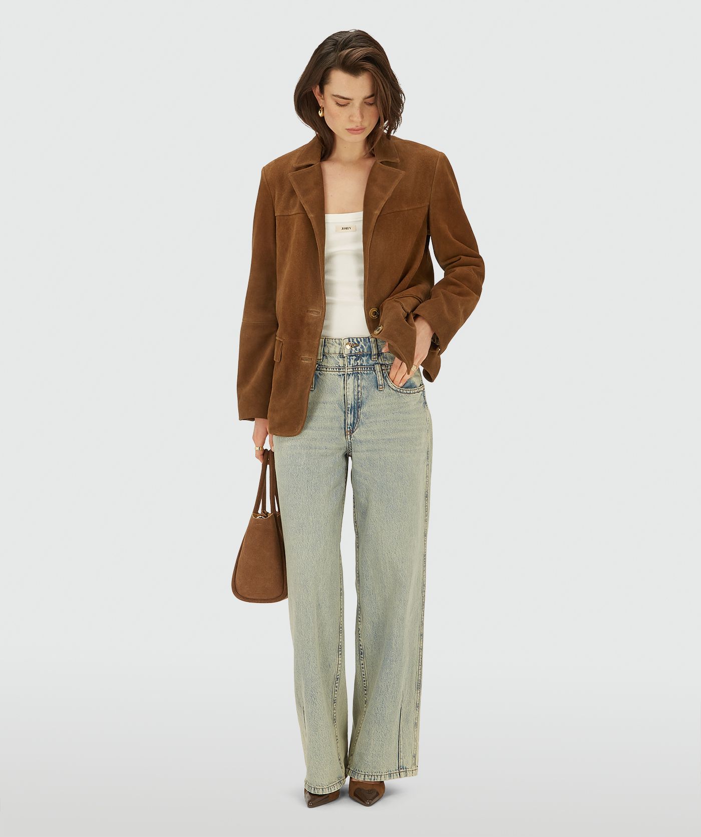 JV-EMSY oversized blazer van suède - brown