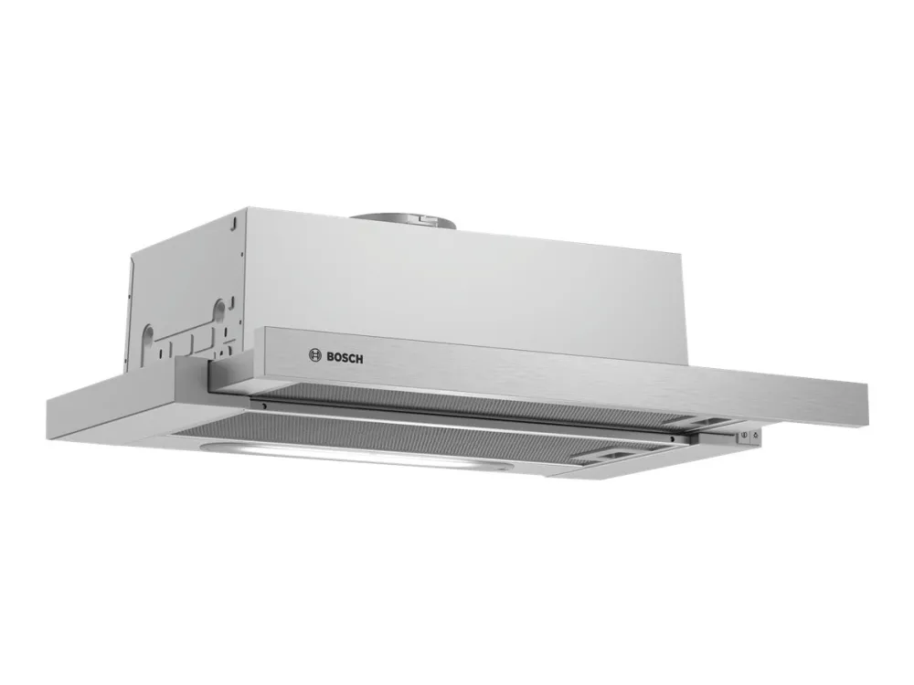 Bosch Hood DFT63AC50 Series 4 Telescopic, Energy efficiency class D, Width 60 cm, 368 m³/h, Mechanical, Silver, LED