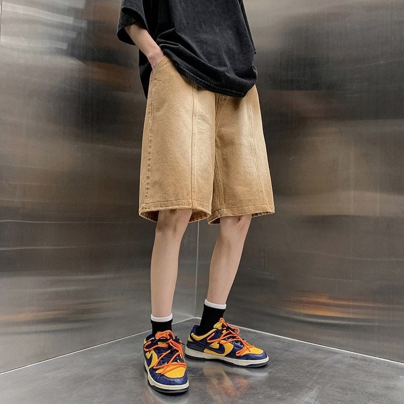GRAYCIOUS - Mid Rise Washed Panel Denim Shorts