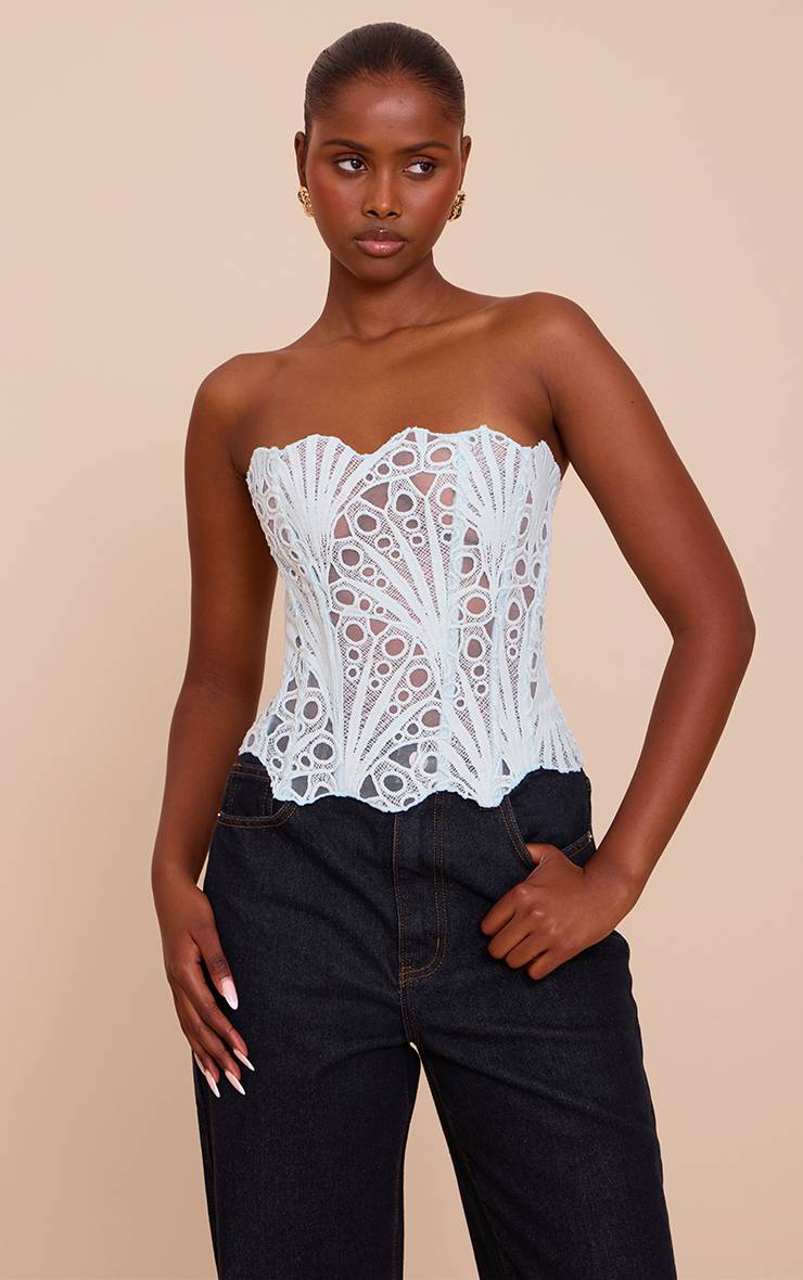 Vert Menthe Corset En Dentelle Florale Transparente Texturée