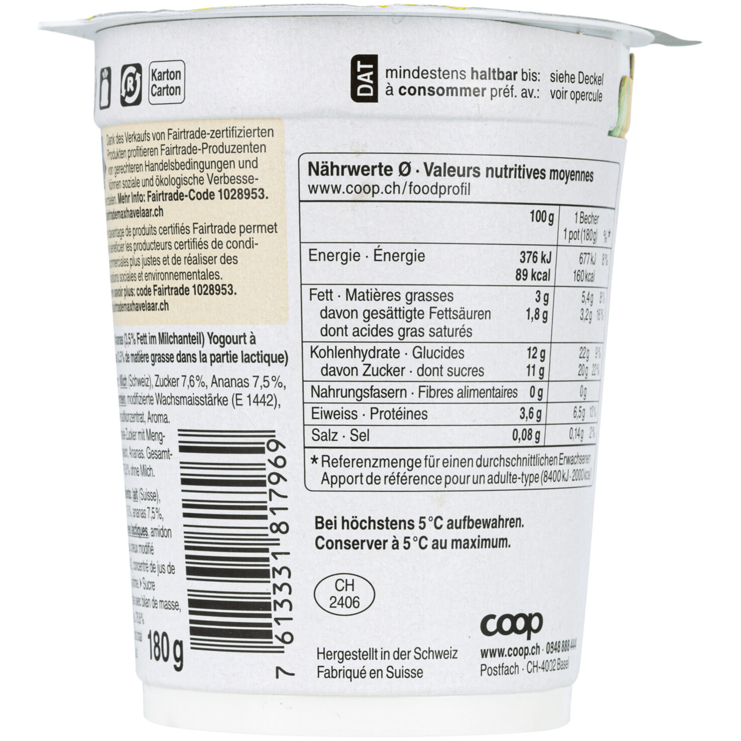 Fairtrade Joghurt Ananas 2x180g