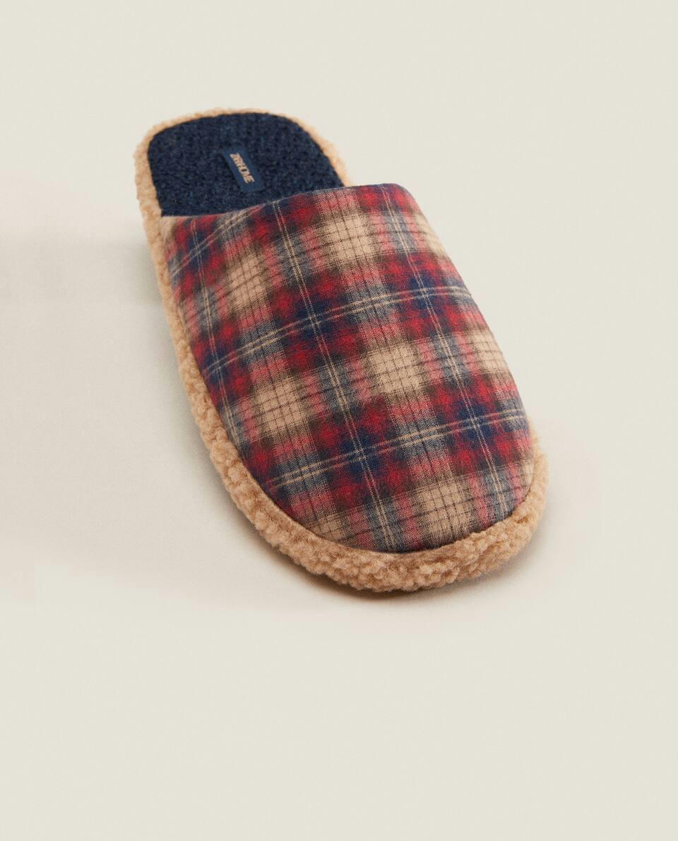 Pantufas natalinas quentinhas xadrez