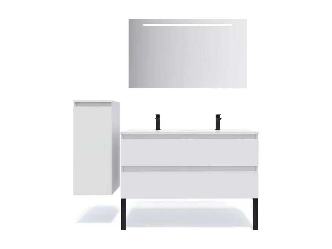 Meuble de salle de bain suspendu double vasque intégrée 120cm 2 tiroirs Blanc - Hudson