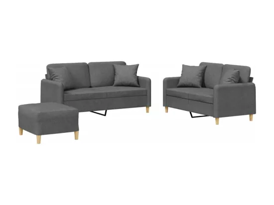 Ensemble de canapés 3 pcs coussins gris foncé tissu
