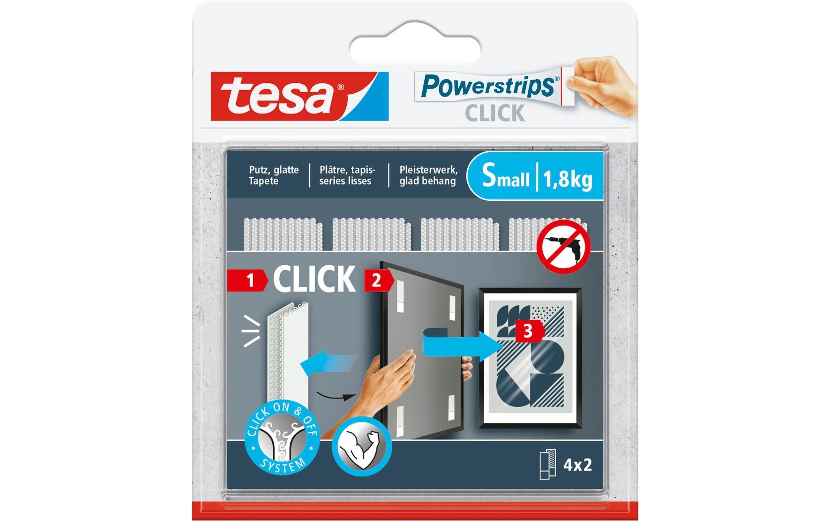 Klebehaken Powerstrips CLICK Small 4 Paar, 1.8 kgKlett-Klebepads zum An- und Abklicken von Bilderrahmen und Wanddekorationen ohne Bohren