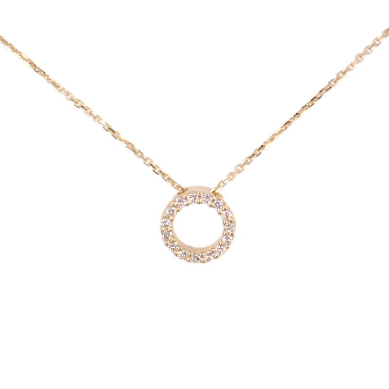 Collier Femme Or Jaune Véritable - Motif Anneau - Pavé de Zirconiums