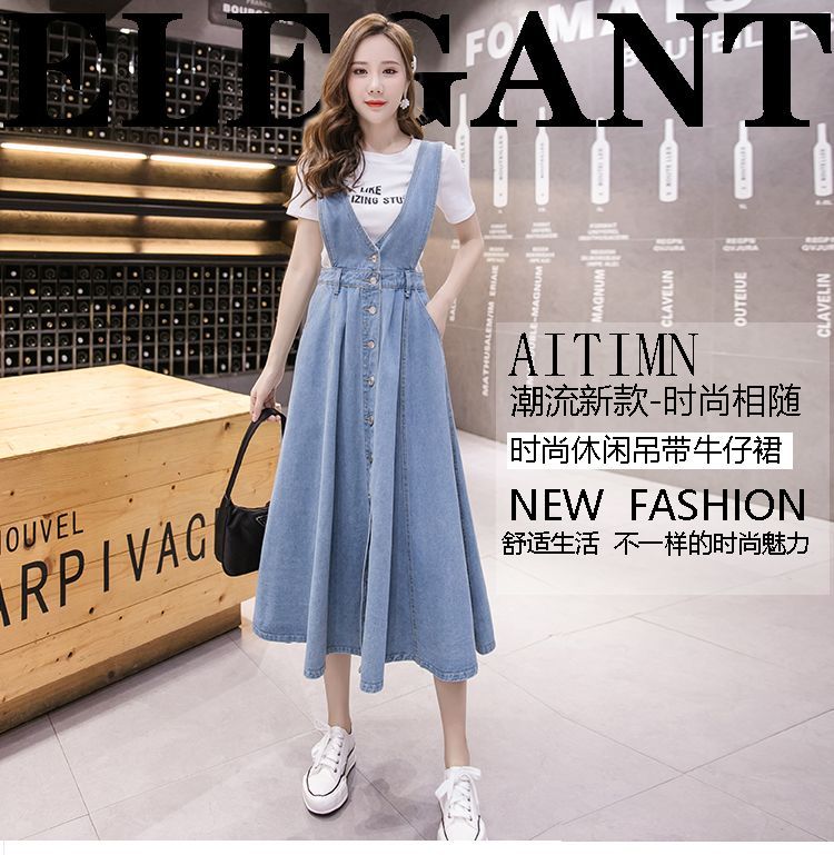 Maisee - Denim Midi A-lijn Overall Jurk