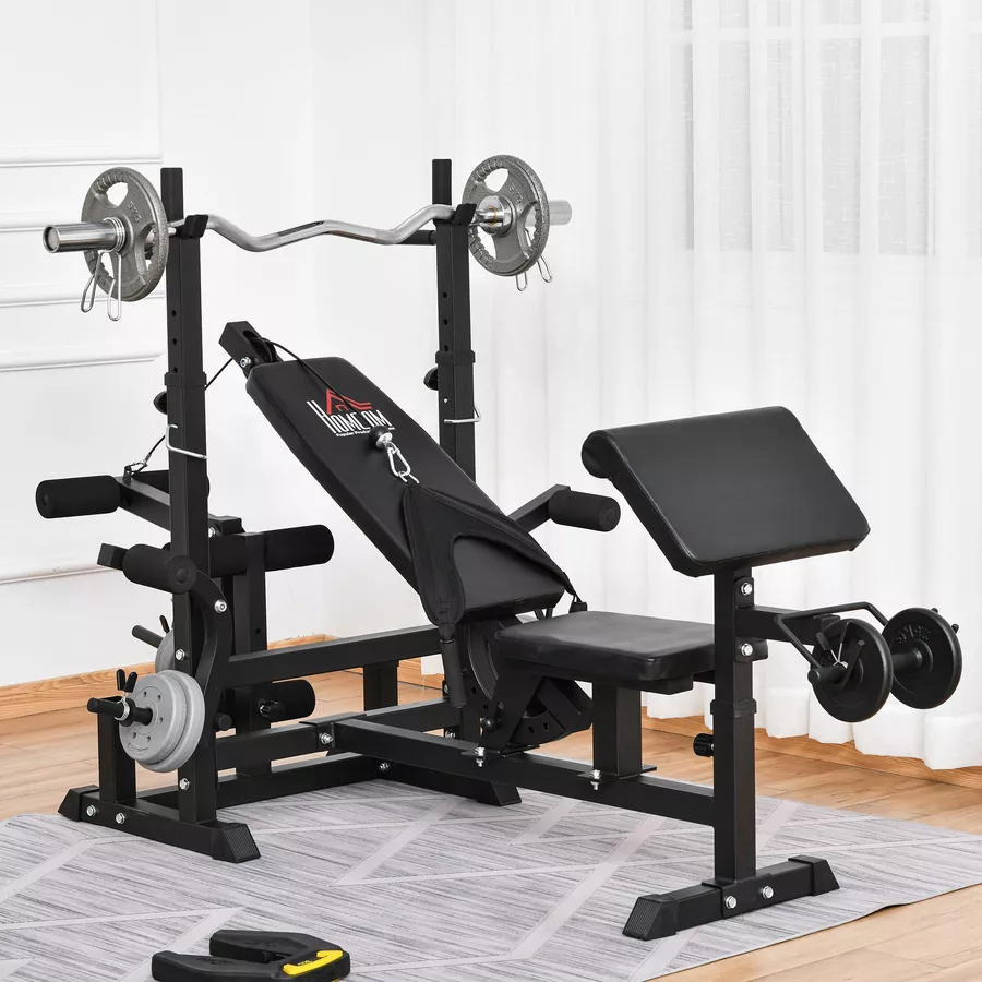 HOMCOM Multifunktions Trainingsbank mit Langhantel Ablage Schwarz