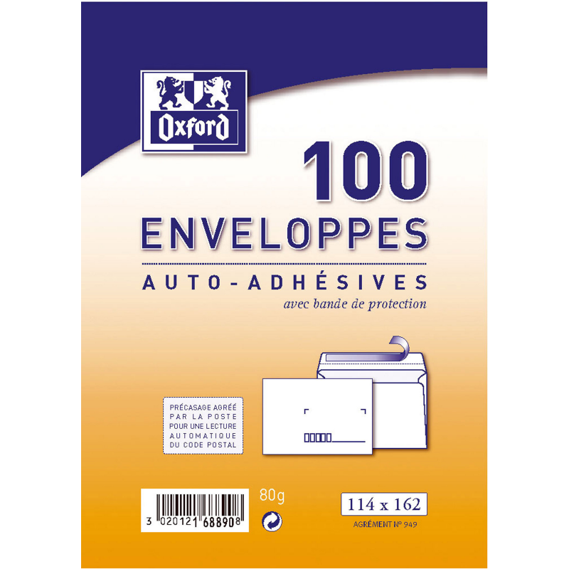 Paquet D'EnveloPPes Oxford 114X162 X100 Autocollante La Poste