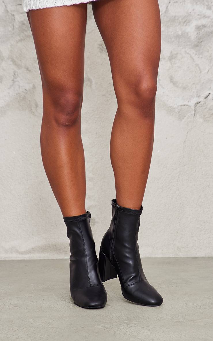 Noir Bottines Chaussettes À Talon Bout Rond Effet Croco En SYNTHÉTIQUE