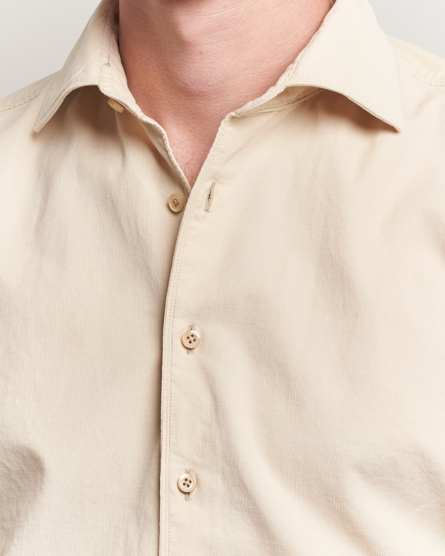 Stenströms Regular Fit Cut Away Cord Shirt Beige