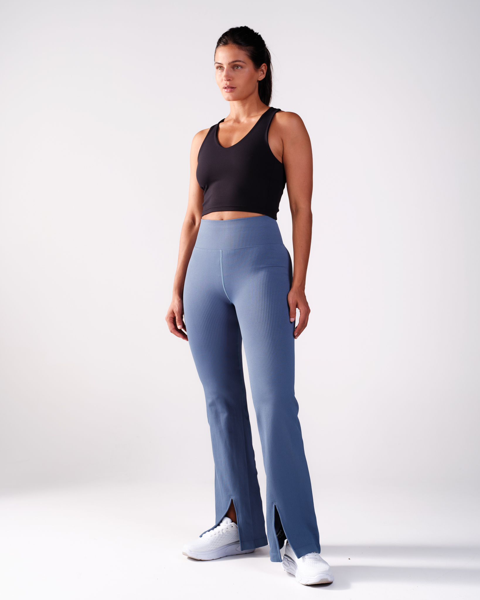 LEVITY Rib Flare Slit Tights Blue