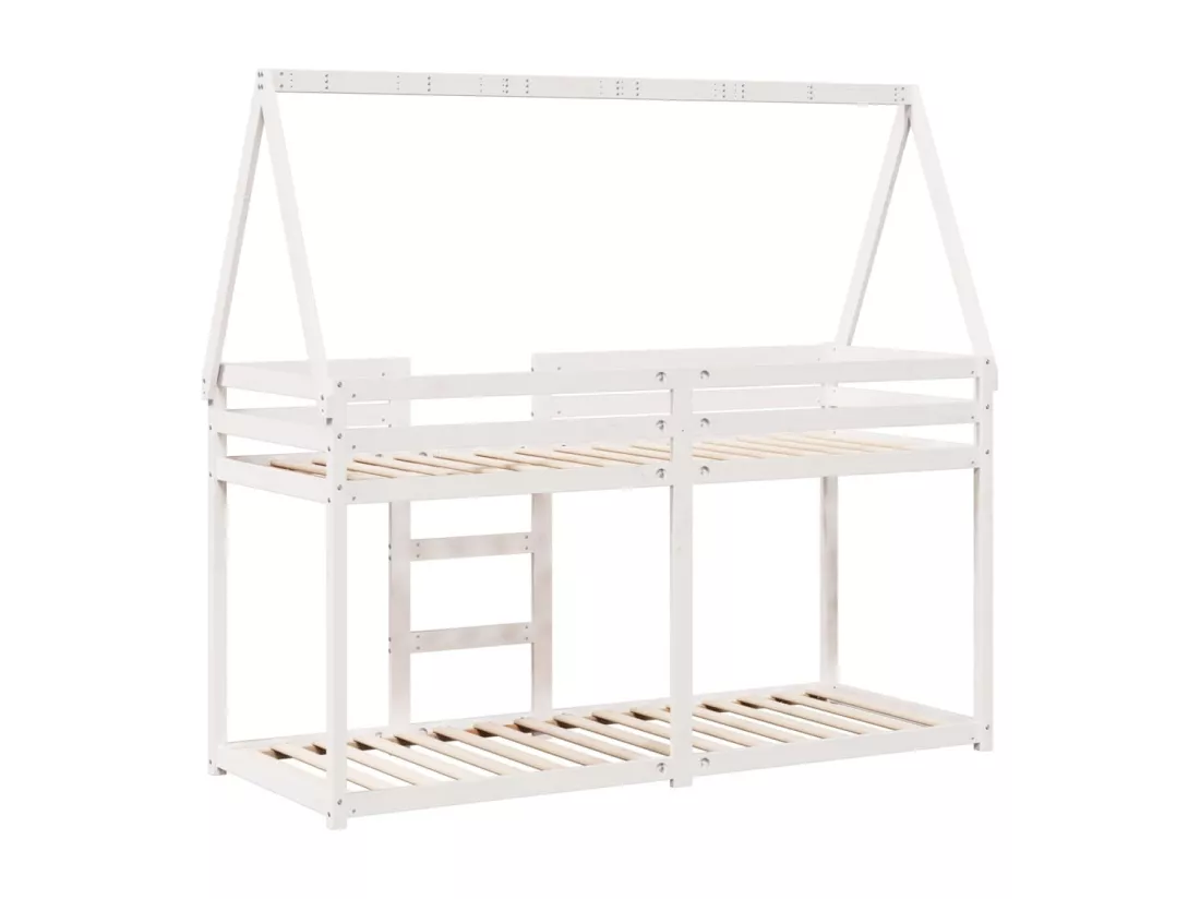 Lit superposé avec toit blanc 75x190 cm bois massif de pin