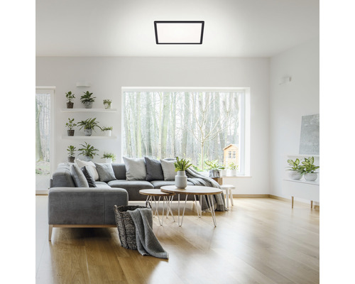 LED plafondlamp, dimbaar, CCT 22W, 3000 lm, 2700-6500 K, 42x42 cm, slank, zwart + afstandsbediening + achtergrondverlichting