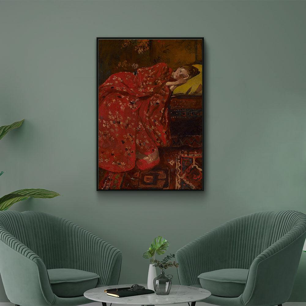 Walljar canvas schilderij - Breitner - Meisje In Rode Kimono Canvas schilderij - 60 x 90 cm